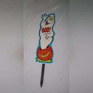 Vintage Y2K Halloween Ghost Pumpkin Yard Art 1998 Boo Waving